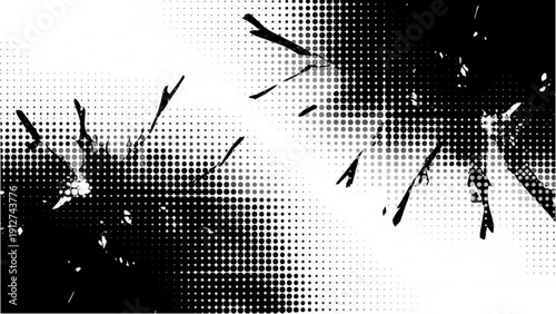 Abstract black splatter on white background viewed from a close-up perspective with dynamic movement