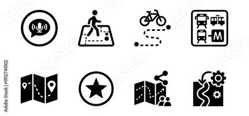 Navigation and transportation bold icons set