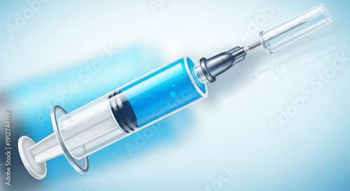 Medical syringe with blue liquid on white background healthcare and medicine concept vaccination and treatment symbol