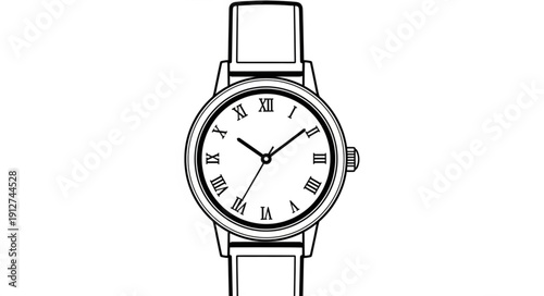 Classic analog wristwatch with Roman numerals on white background.