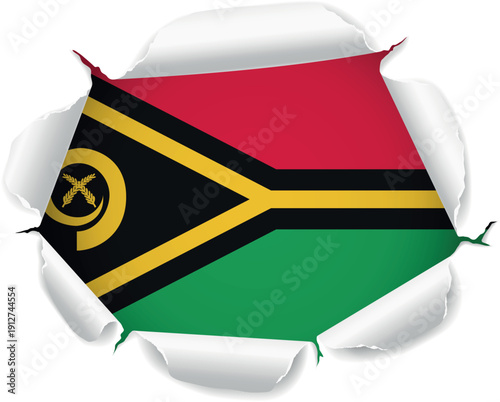 Flag of Vanautu. Flag Revealed Through Torn Paper Hole over a transparent background