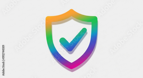 Multicolored shield icon with checkmark symbolizing security protection and verification on a white background