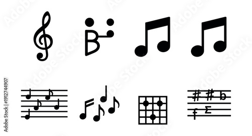 Music notation and symbols vector icons set