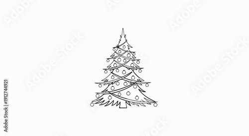 A hand-drawn sketch of a decorated Christmas tree with baubles