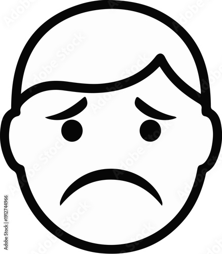 A minimalist black and white emoji face with a sad downturned mouth