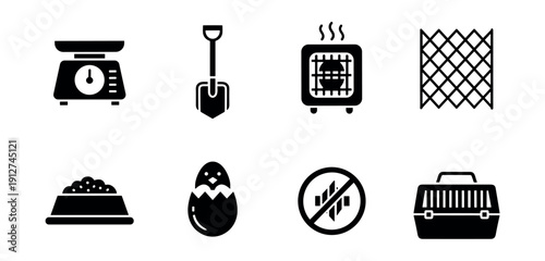 Pet care and regulations bold icons set