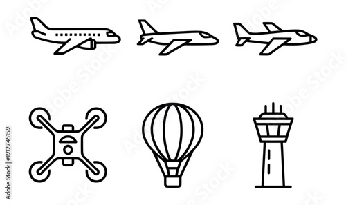 Aviation line icons set
