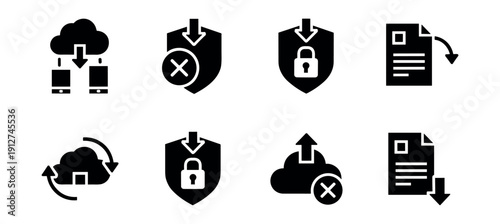 Cloud Computing and Data Security Icons Set