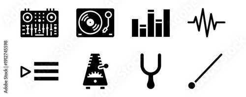 Music and Audio Technology Flat Icons Set