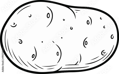 A simple line drawing of a potato with many small circles representing eyes