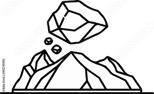 A large rock tumbles from a mountain peak with smaller rocks falling