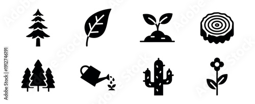 Nature and Plants Silhouette Icons Set