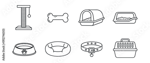 Pet care line icons set