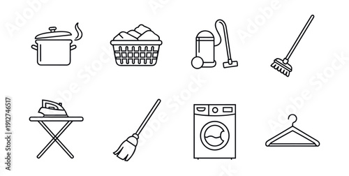 Household chores line icons set