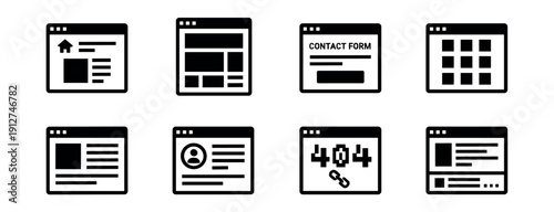 Browser window web page components icons set