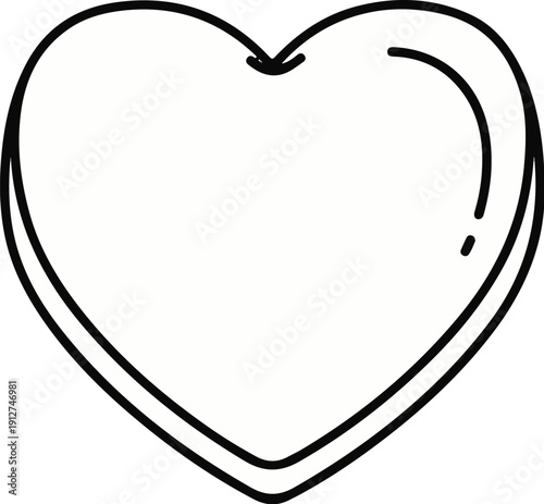 A simple black outline of a heart with a double line for definition and shading