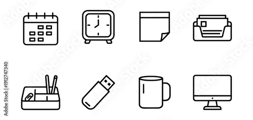 Office essentials line icons set