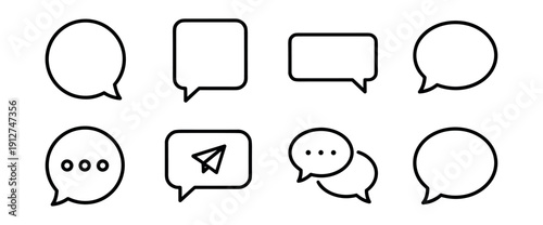 Speech bubble outline icons set