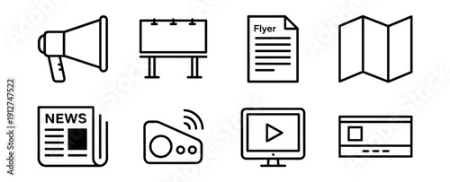 Media and Advertising Line Icons Set