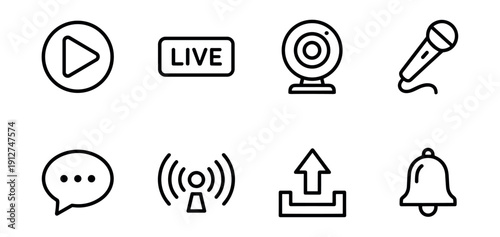 Social media and digital interface line icons set