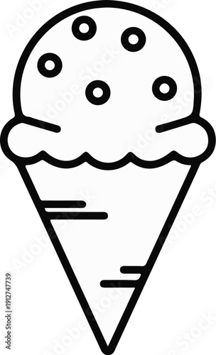 A simple, stylized black and white line drawing of an ice cream cone