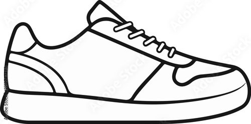A simple, stylized black and white outline drawing of a single athletic shoe