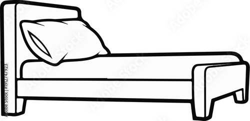 A simple black and white line drawing of a bed with a pillow