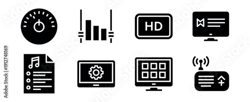 Digital Interface Black and White Icons Set