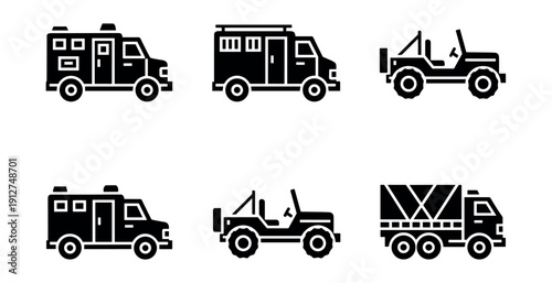 Vehicle Icons Set in Black and White