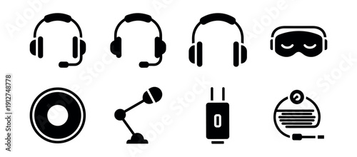 Audio equipment silhouette icons set