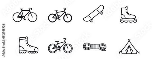 Outdoor and recreational activities line icons set