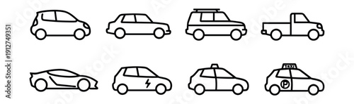 Vehicle Types Outline Icons Set