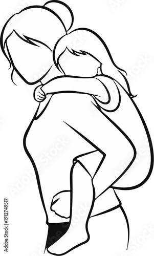 A parent carries a child on their back, showing a loving bond