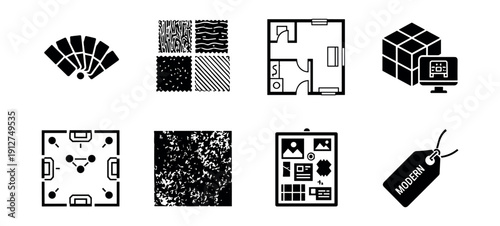 Design and organization black and white icons set