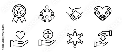 Community and teamwork line icons set