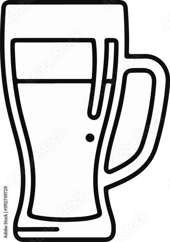 A line art illustration of a tall glass of beer with a handle
