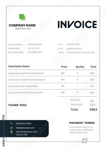 Green And Black Invoice