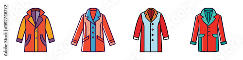 Set of colorful raincoats with hoods in flat design vector illustration