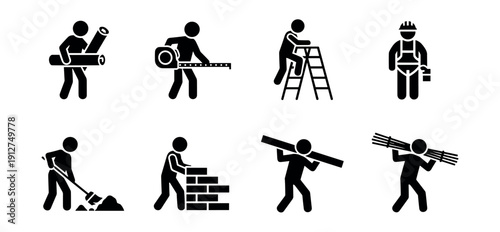 Construction and Building Silhouette Icons Set