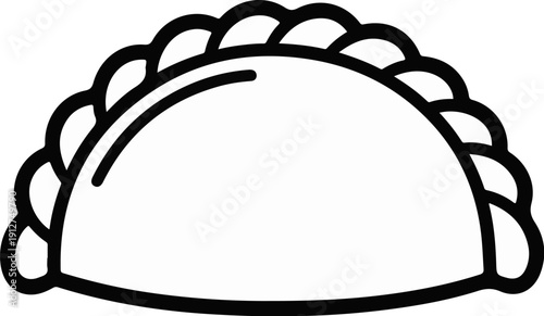 A simple black and white outline drawing of a half-moon shaped pastry with crimped edges