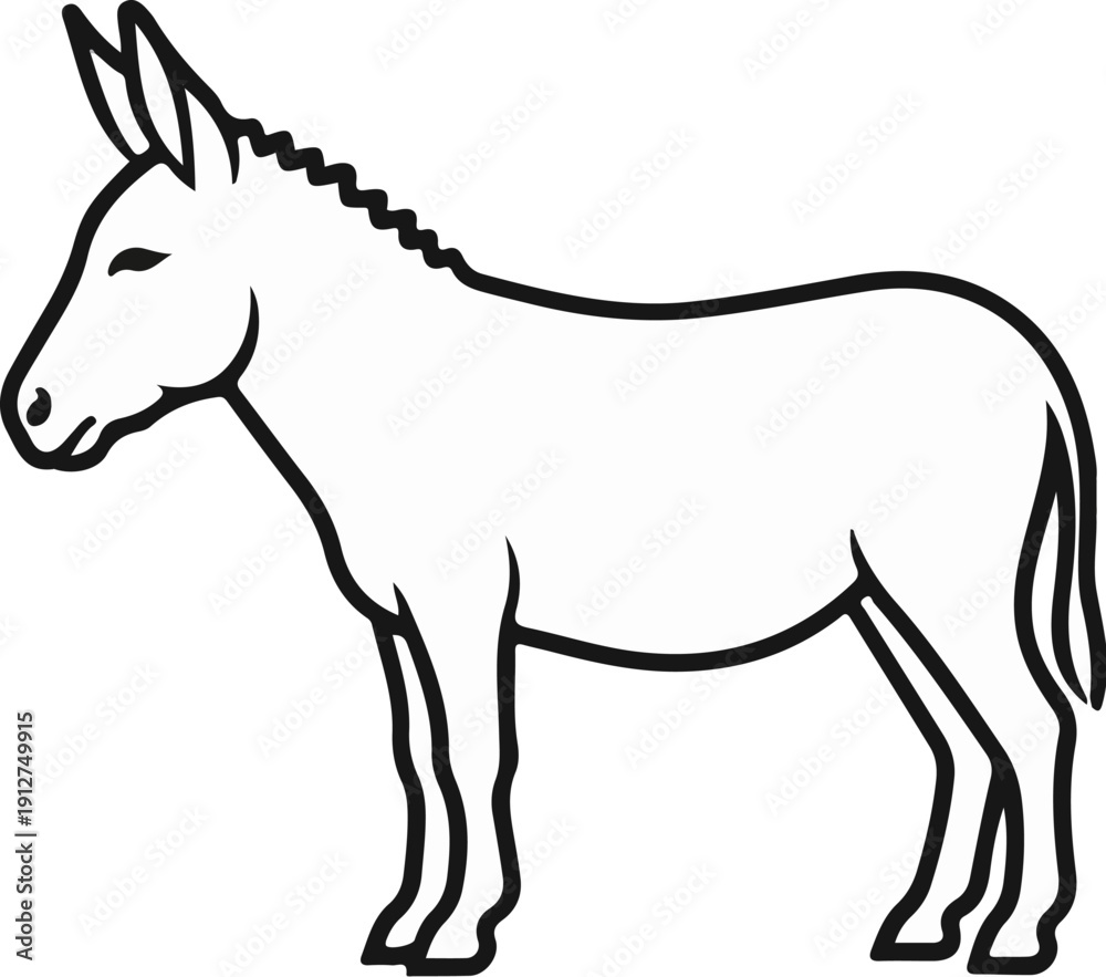 Fototapeta premium A simple black and white outline illustration of a donkey standing