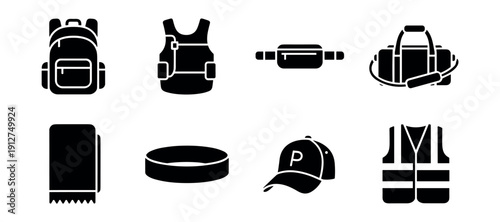 Wearable items silhouette icons set