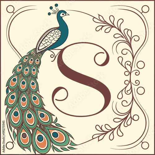 letter-s-typography-formed-with-peacock-plumage.eps
