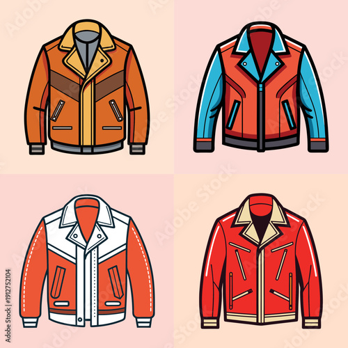 Colorful Leather Jackets Collection Flat Design vector illustration