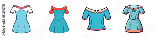Fashionable Off Shoulder Tops Collection Flat Design vector illustration