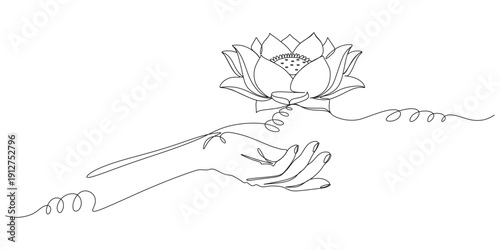 Continuous palm lines and lotus flowers for Vesak day eps 1