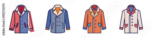 Colorful raincoats with hoods in flat design vector illustration