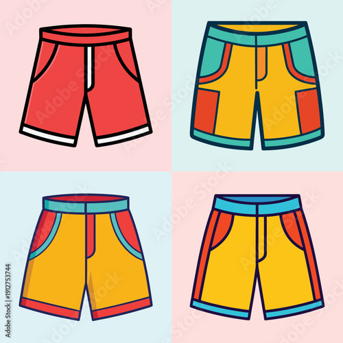 Colorful Shorts Set Flat Design Vector Illustration