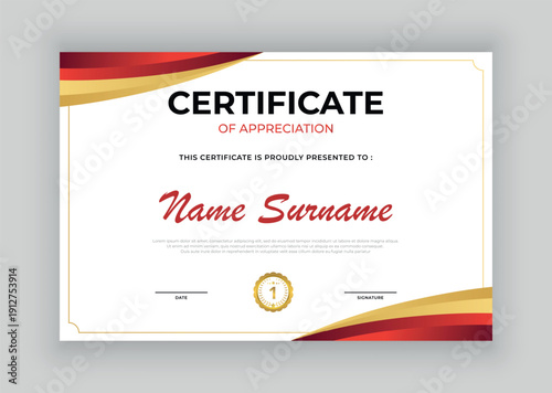 Certificate of Appreciation Template with Gold Seal and Red Border