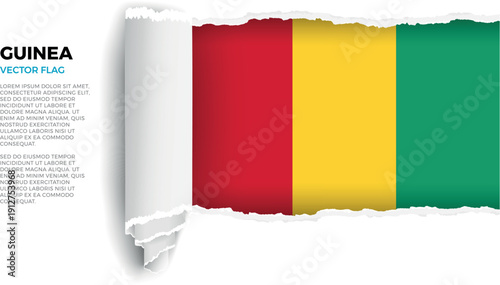 Flag of Guinea. Flag revealed through torn paper rolled up on a transparent background